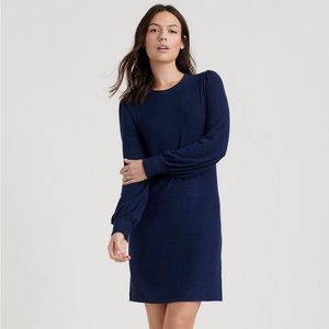 Lucky Brand Dark Blue Navy Knit Puff Sleeve Jersey Sweatshirt Dress SZ L